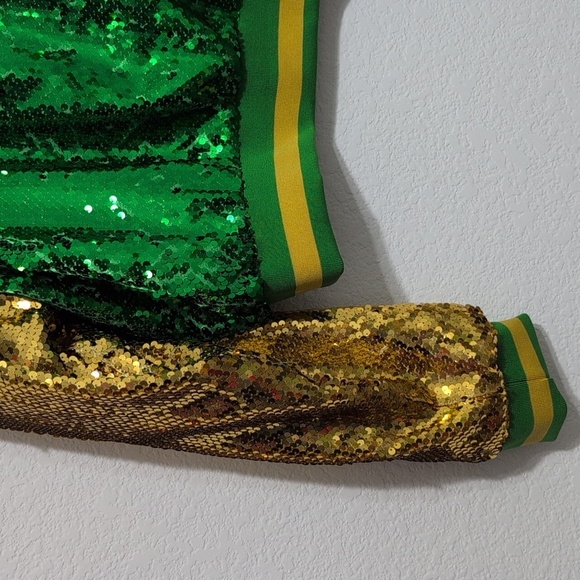 Daisy Green And Gold Mardi Gras Inspired Varsity Semi Cropped Jacket Size 2X - Picture 7 of 11